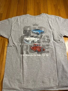 Old Guys Rule Chevy Trucks Tee Men’s Large Gray